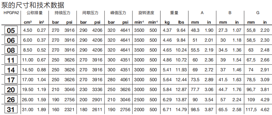 HPGPA2邦貝Bondioli齒輪泵技術數據